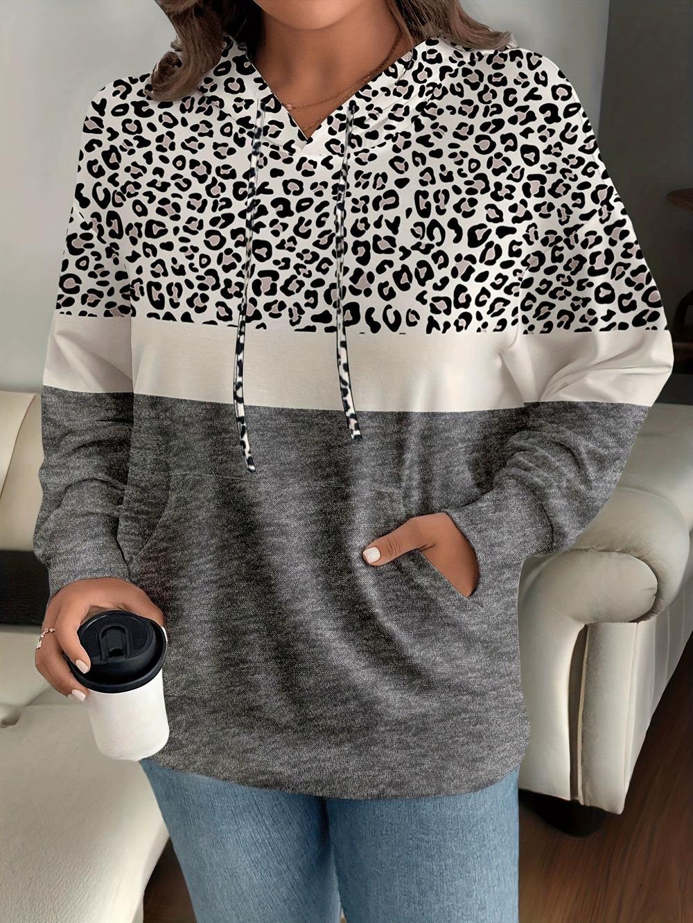 ZARA Women's Fall Winter Leopard Print Pullover Hoodie